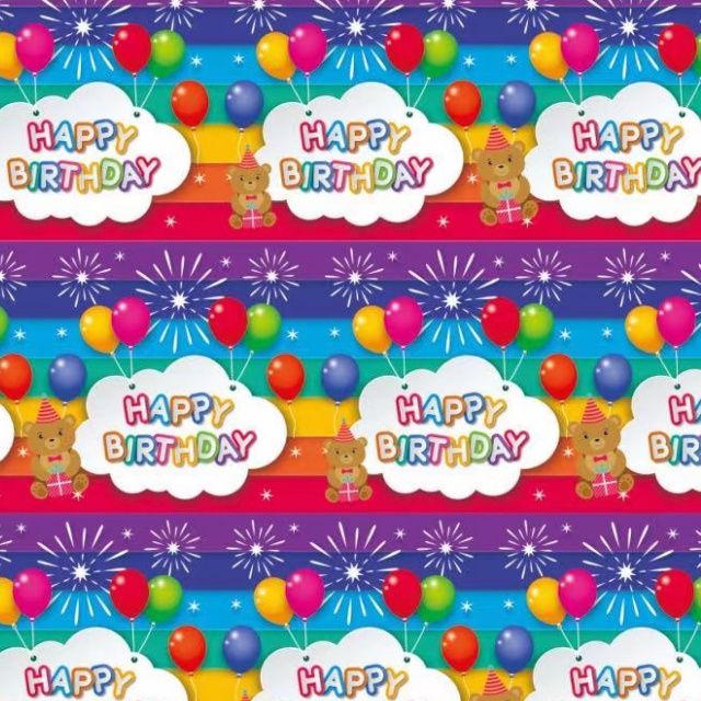Premium glossy art paper featuring colorful birthday themes and celebration patterns for festive gift wrapping.