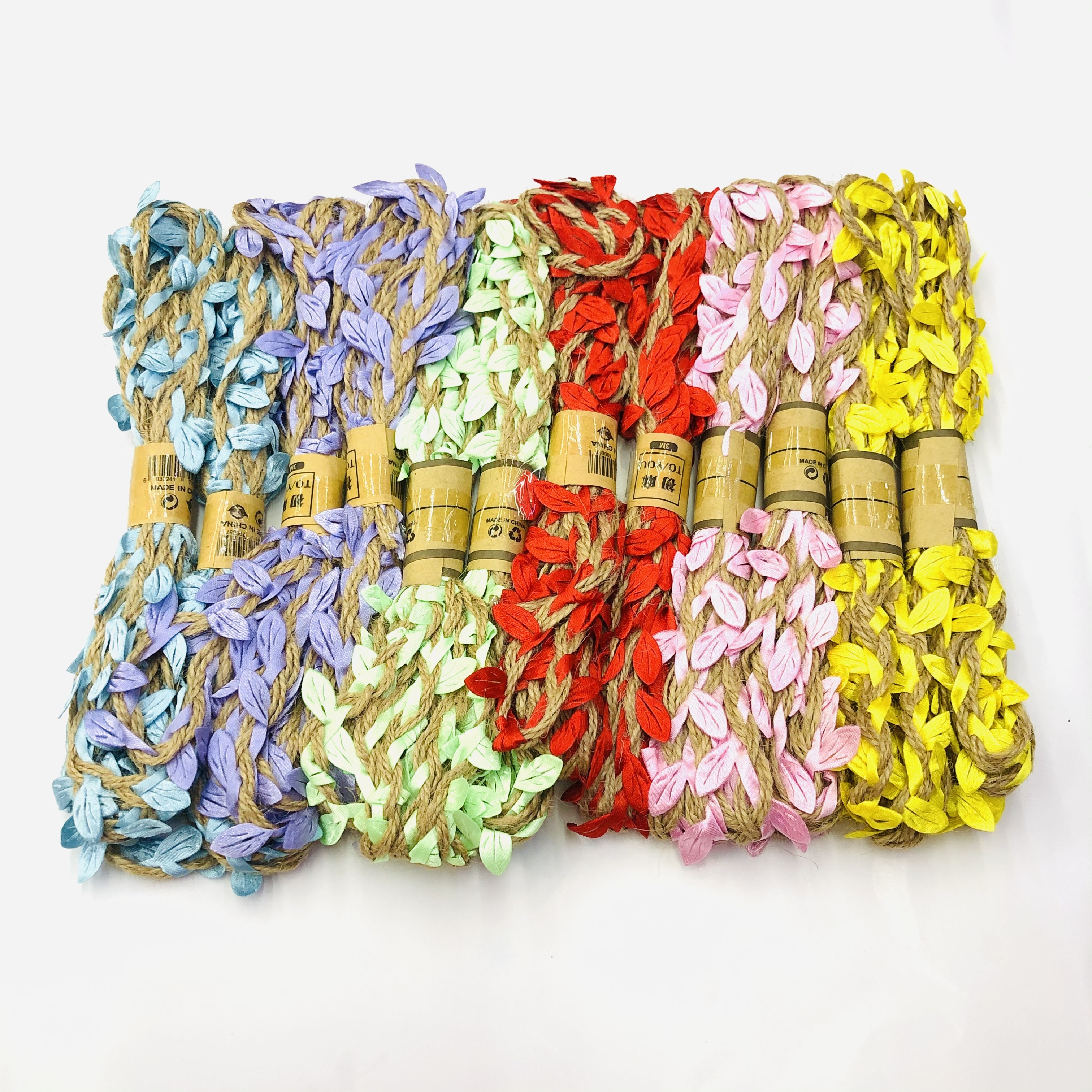 Vibrant Leaf-patterned Hemp Rope for Decorative Crafts And Sustainable Packaging.