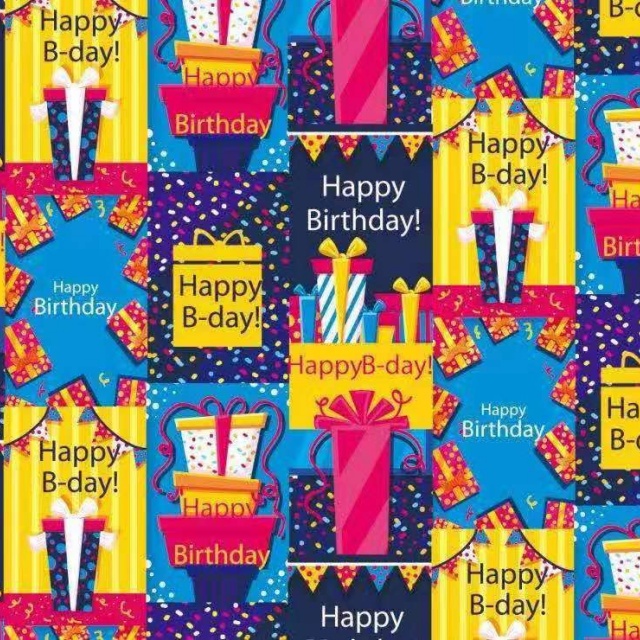 Premium glossy art paper featuring colorful birthday themes and celebration patterns for festive gift wrapping.
