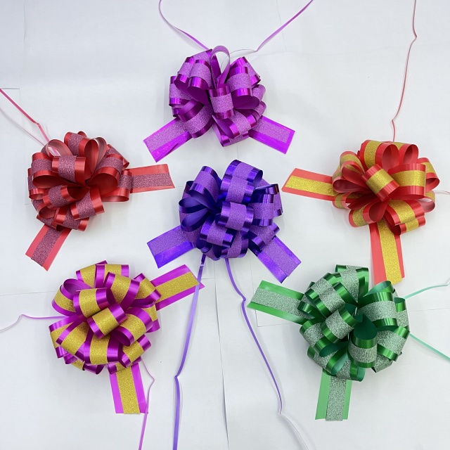 China Supply Sparkling Double-layer Glitter Pom Bows for Dazzling Gift Decorations.