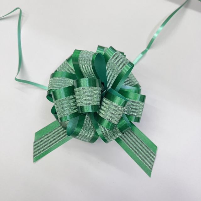 Dimensional Striped Double-layer Pom Bows for Luxurious Gift Presentations.