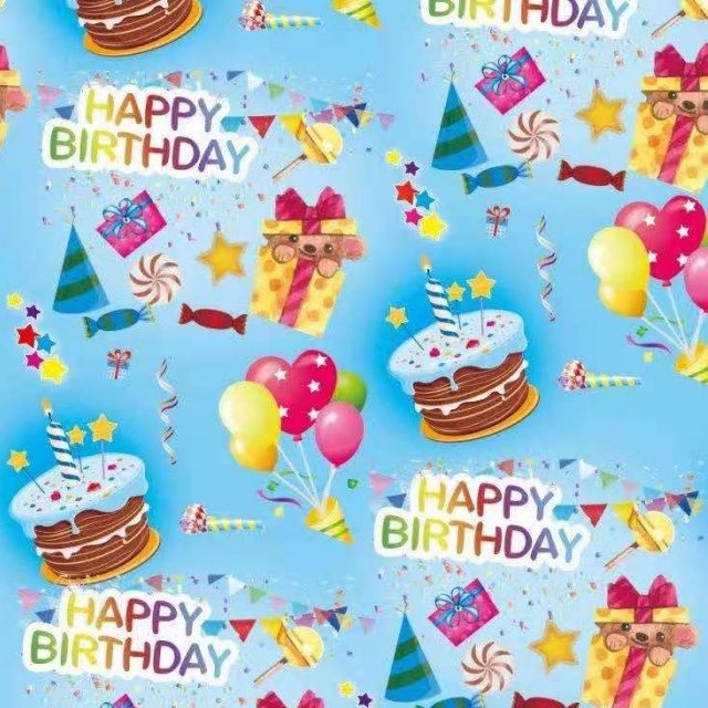 Premium glossy art paper featuring colorful birthday themes and celebration patterns for festive gift wrapping.