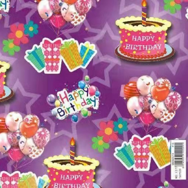 Premium glossy art paper featuring colorful birthday themes and celebration patterns for festive gift wrapping.