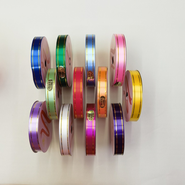 18mm wide luxury ribbon with elegant gold edge trimming for sophisticated packaging.